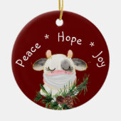 Peace Hope Joy Masked Cow Keramik Ornament (Vorne)