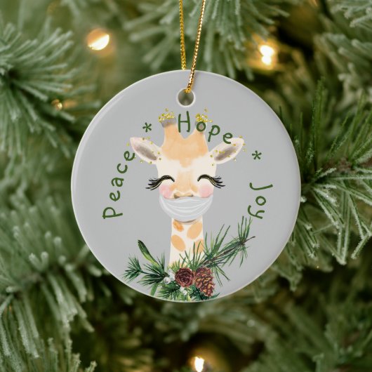 Peace Hope Joy Masked Giraffe Keramik Ornament (Baum)