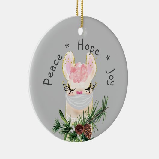 Peace Hope Joy Masked Llama Keramik Ornament (Rechts)