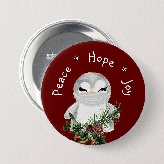 Peace Hope Joy Masked Penguin Button (Vorne & Hinten)