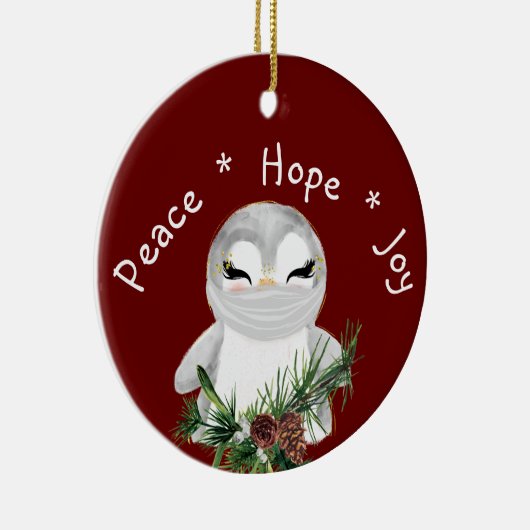 Peace Hope Joy Masked Penguin Keramik Ornament (Rechts)