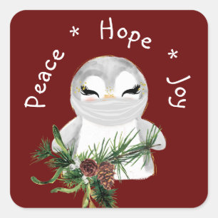 Peace Hope Joy Masked Penguin Quadratischer Aufkleber