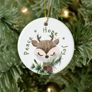 Peace Hope Joy Masked Reindeer Keramik Ornament