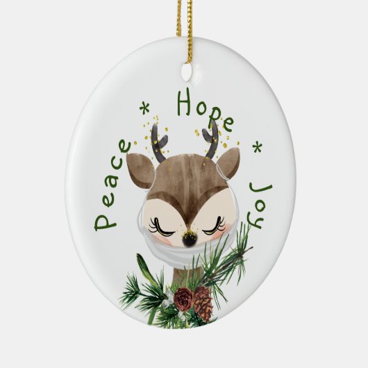 Peace Hope Joy Masked Reindeer Keramik Ornament (Rechts)