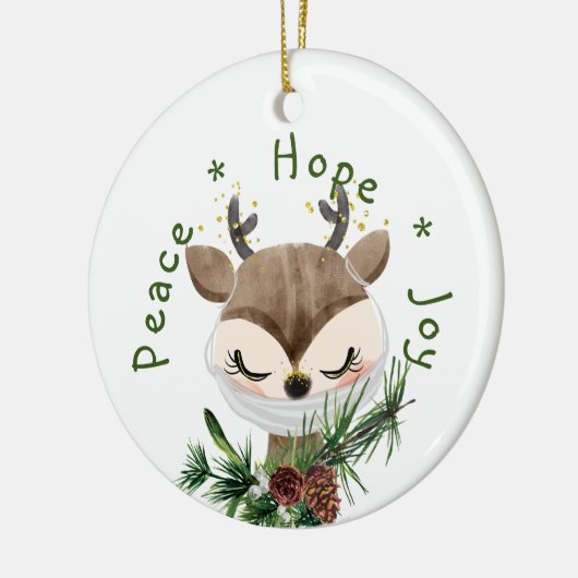 Peace Hope Joy Masked Reindeer Keramik Ornament (Links)
