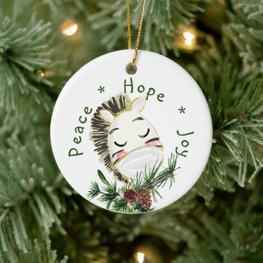 Peace Hope Joy Masked Zebra Keramik Ornament (Baum)
