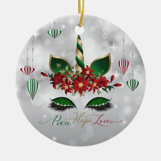 Peace Hope Liebe Festivals Einhorn Gesicht Keramik Ornament (Vorne)