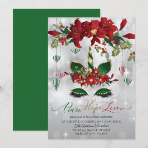 Peace Hope Liebe Holiday Celebration Unicorn Einladung