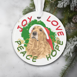 Peace Hope Weihnachtsmannmütze Golden Retriever Ornament