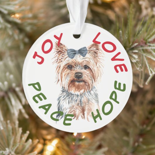 Peace Hope Weihnachtsmannmütze Yorkshire Terrier Ornament (Baum)