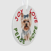Peace Hope Weihnachtsmannmütze Yorkshire Terrier Ornament (Vorderseite)