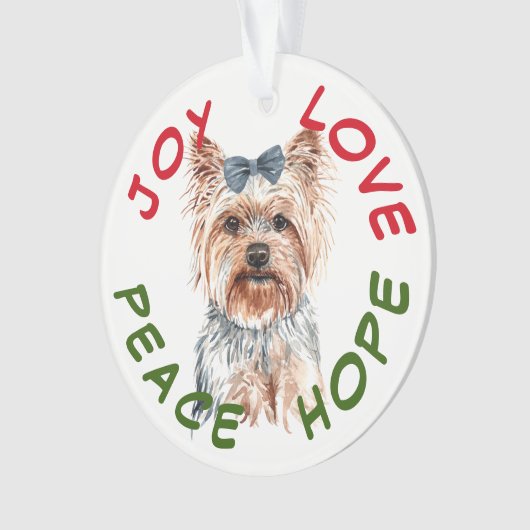 Peace Hope Weihnachtsmannmütze Yorkshire Terrier Ornament (Vorderseite)