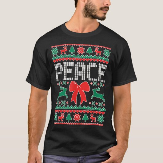 Peace I Come In Peace Couple Matching Ugly Christm T-Shirt (Vorderseite)
