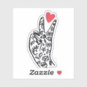 PEACE I PEACE Sign Fingers with LIEBE heart Aufkleber (Blatt)
