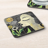 Peace In Bloom Abstract Woman Hard plastic coaster Getränkeuntersetzer (Linke Seite)