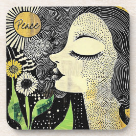 Peace In Bloom Abstract Woman Hard plastic coaster Getränkeuntersetzer