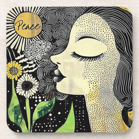 Peace In Bloom Abstract Woman Hard plastic coaster Getränkeuntersetzer (Vorderseite)