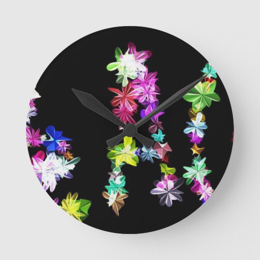 "PEACE" in Blume Art Print Runde Wanduhr (Vorderseite)