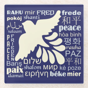 PEACE in vielen Sprachen Glas Untersetzer