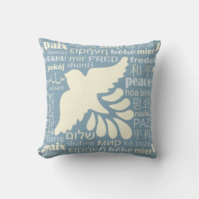 PEACE in vielen Sprachen werfen Kissen (Vorderseite)
