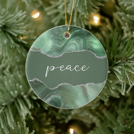 Peace Inspiration Word Sage Silver Agate Keramik Ornament (Baum)