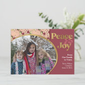 Peace & Joy: Burgund Gold Glitzer Weihnachten (Stehend Vorderseite)