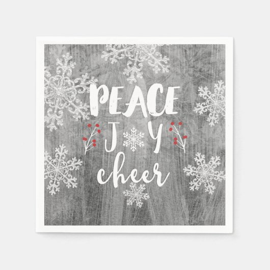 Peace Joy Cheer Silver Snowflake Holiday Party Serviette (Vorderseite)