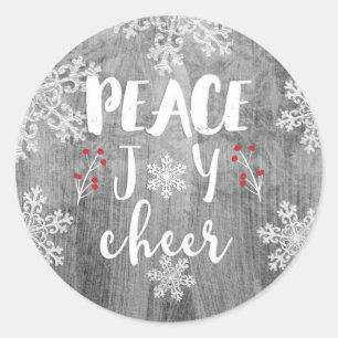 Peace Joy Cheer Silver Snowflake Holiday Runder Aufkleber