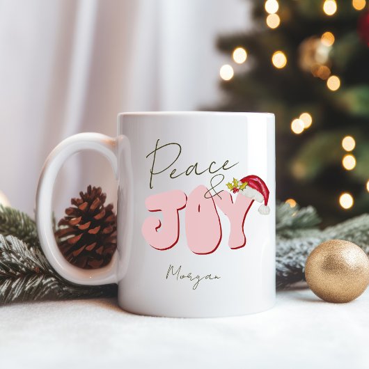 Peace Joy Christmas Pink Red Festive Add Name   Kaffeetasse