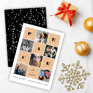 Peace Joy Family Rose Gold Blocks 5 FotoCollage Feiertagskarte