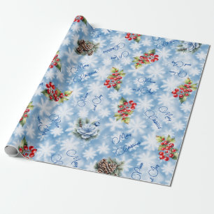 Peace & Joy Frohe Weihnachten Blaue Schneeflocke Geschenkpapier
