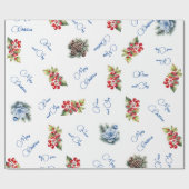 Peace & Joy Frohe Weihnachten Rote Berries auf Wei Geschenkpapier (Flach)