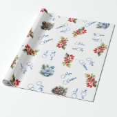 Peace & Joy Frohe Weihnachten Rote Berries auf Wei Geschenkpapier (Ungerollt)