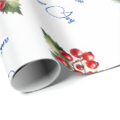Peace & Joy Frohe Weihnachten Rote Berries auf Wei Geschenkpapier (Rolleneckpunkt)