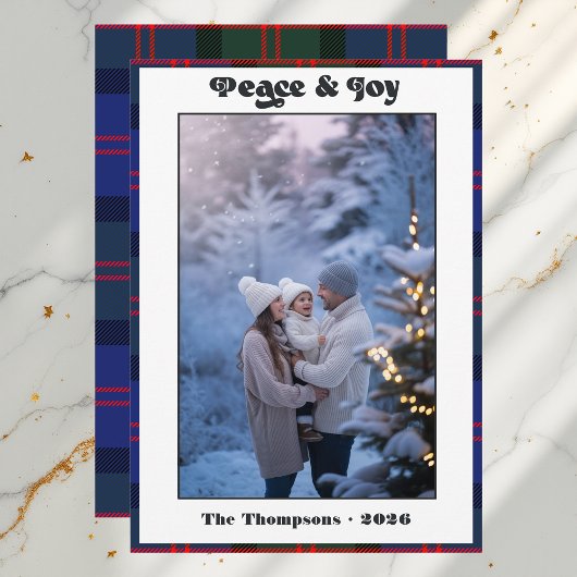Peace & Joy Gingham Kariert Foto Feiertagskarte
