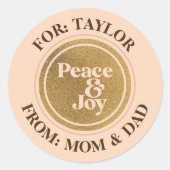 Peace & Joy Gold und Pink Round-Geschenksticker Runder Aufkleber (Vorderseite)