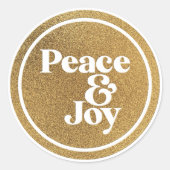 Peace & Joy Gold und White Runder Aufkleber (Vorderseite)