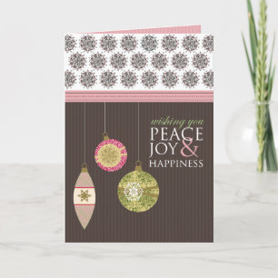 Peace Joy & Happiness Newsletter Card (pink) Feiertagskarte