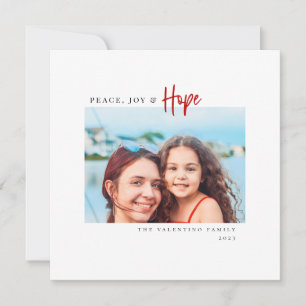 Peace Joy Hope Modern Red Script Minimalistisches  Feiertagskarte
