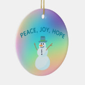 "Peace, Joy, Hope" Snowman Pastel Rainbow Keramik Ornament (Rechts)