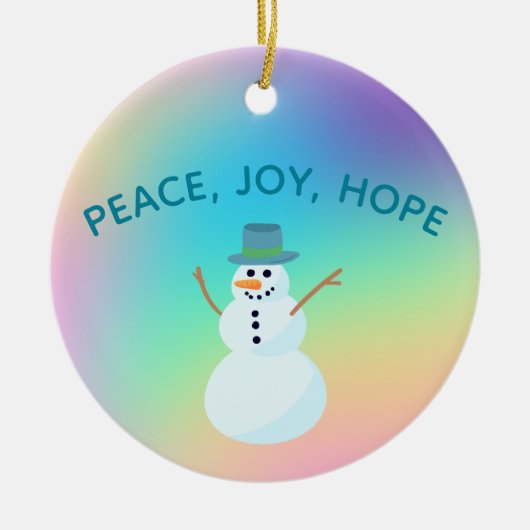 "Peace, Joy, Hope" Snowman Pastel Rainbow Keramik Ornament (Vorne)
