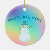 "Peace, Joy, Hope" Snowman Pastel Rainbow Keramik Ornament (Hinten)