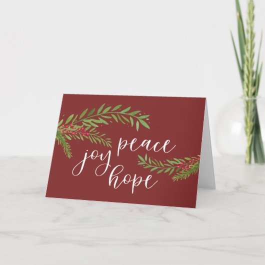 Peace Joy Hope Watercolor Foliage Weihnachten (Vorderseite)