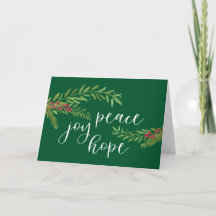 Peace Joy Hope Watercolor Grüne Weihnachten