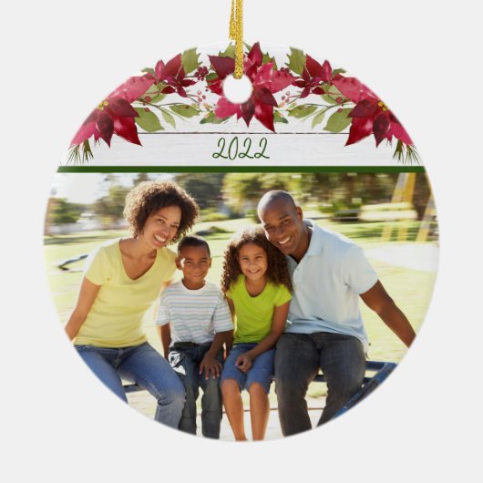 Peace Joy Liebe 2 Seite 2 Foto Poinsettia Weihnach Keramik Ornament (Hinten)