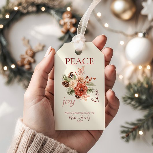 Peace Joy Liebe Beige Blumenweihnachtsfest Geschenkanhänger