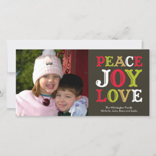 PEACE JOY LIEBE Blockbuchstabe Foto Gruß Feiertagskarte