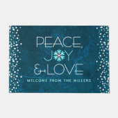 Peace Joy Liebe Blue Holiday Bold Modern Snowflake Fußmatte (Vorderseite)