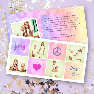 Peace Joy Liebe Colorful Squares Stilvolle 4-Foto- Feiertagskarte