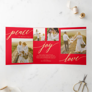 Peace Joy Liebe EDITABLE COLOR Trifold Holiday Car Dreifach Gefaltete Einladung